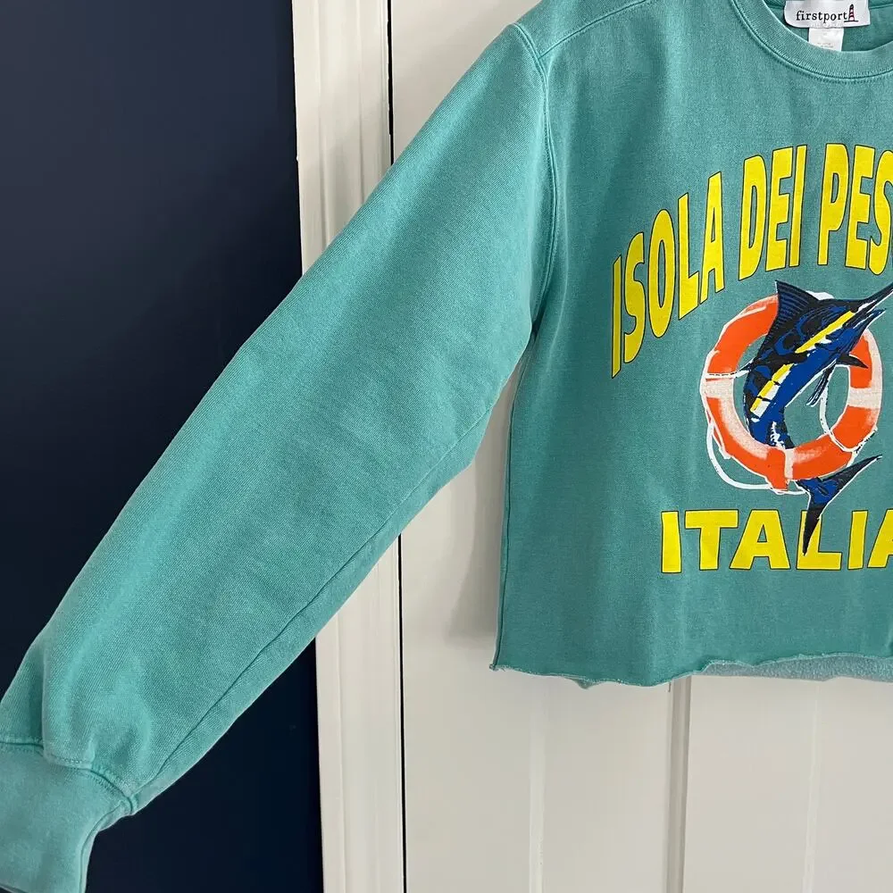 Firstport Italia Sweatshirt Cropped Isola Dei Pescatori Crew Neck Size XS - Picture 3 of 6